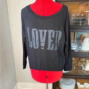 Haute Hippie Black “LOVER” Graphic Long Sleeve Sweatshirt Top Rayon Blend M